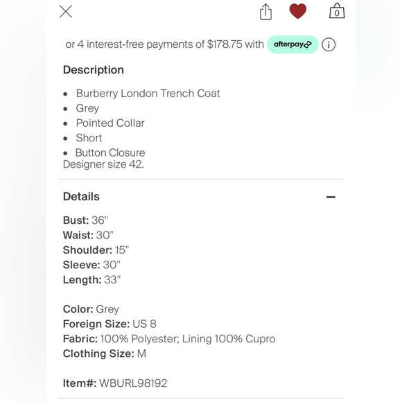 100% Authentic Burberry London gray nova plaid trench coat M, US 8 like new - Picture 5 of 5